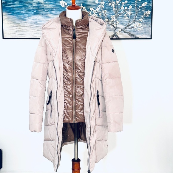 ❄️Calvin Klein Quilted Double-layer Winter Coat w/Hood, Size S, Tan & Brown - Picture 2 of 6